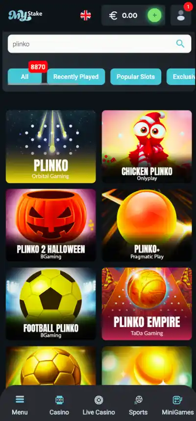 Wpisać w wyszukiwarce gier Plinko